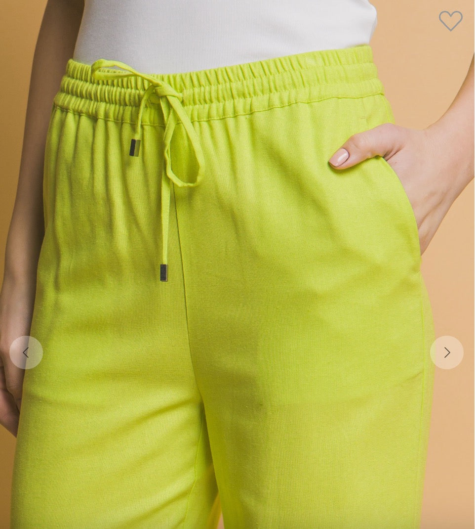 Lime Drawstring Waist Linen Pants