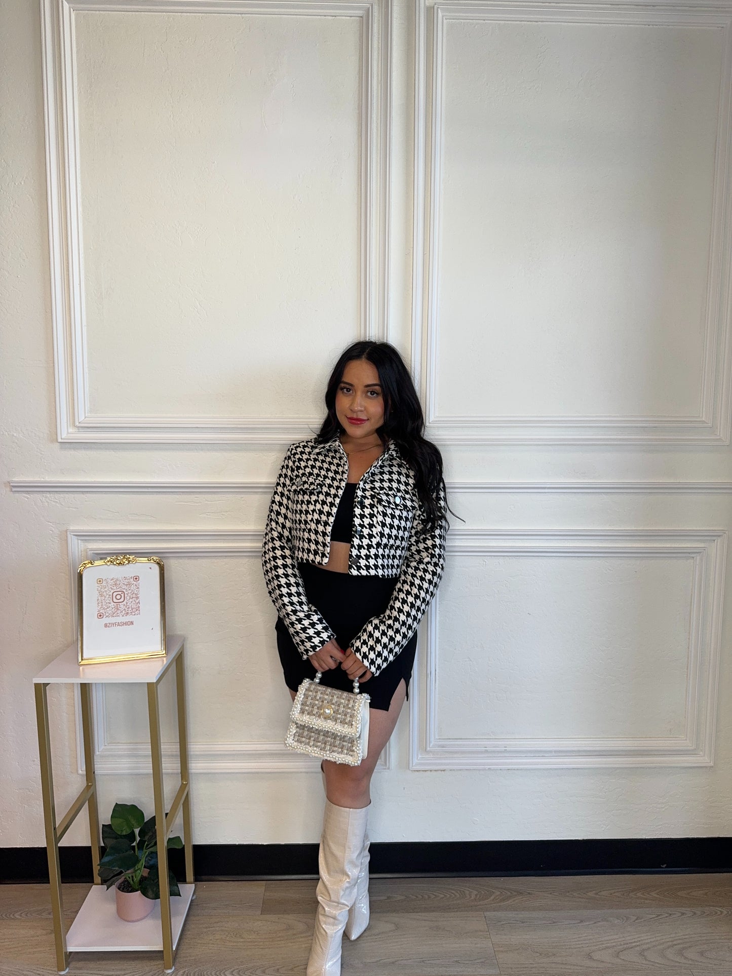 Cropped Houndstooth Jacket