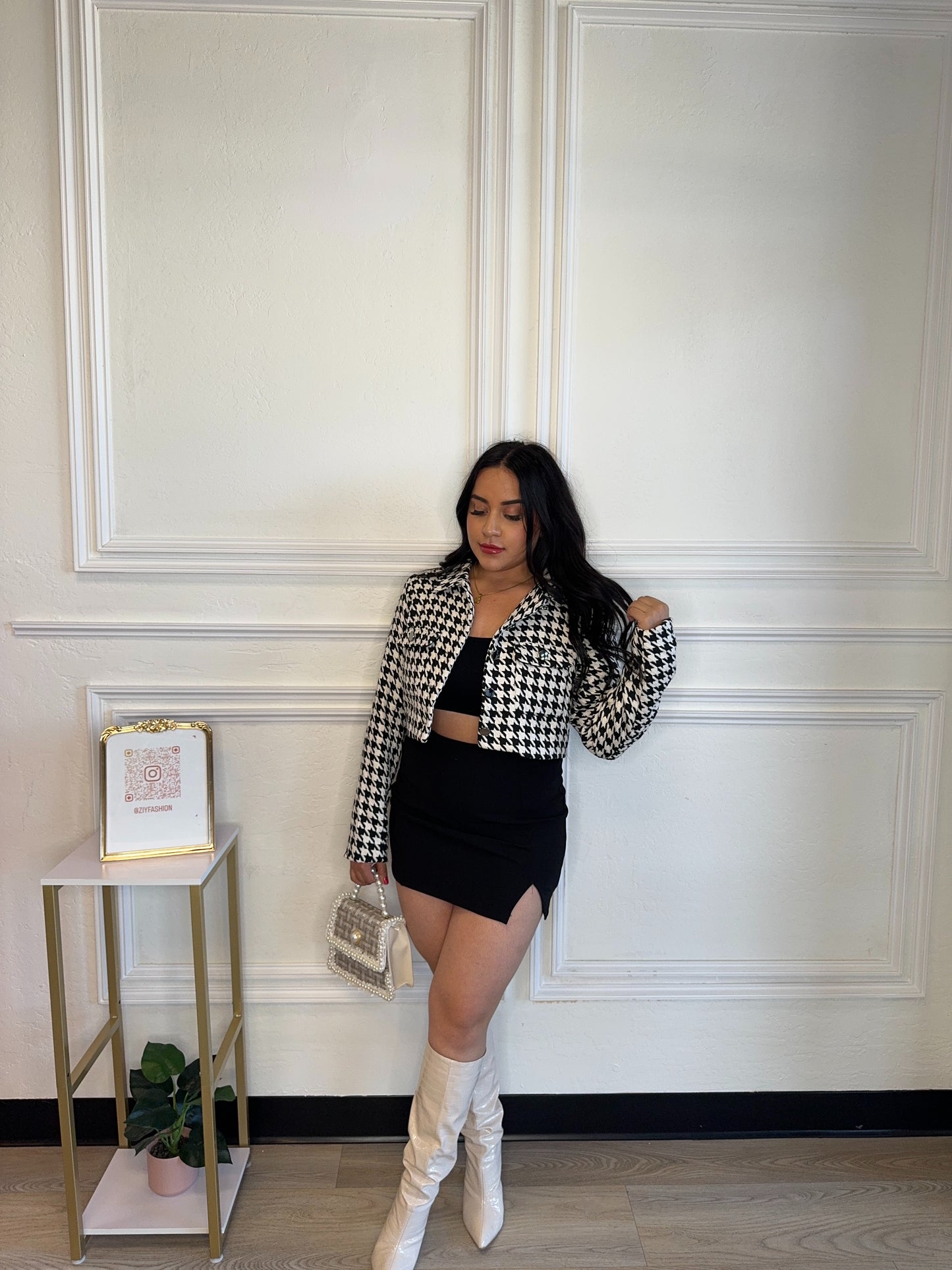 Cropped Houndstooth Jacket