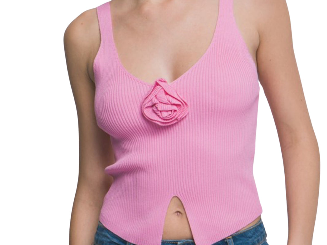 Pink Ribbed Rose detail Top