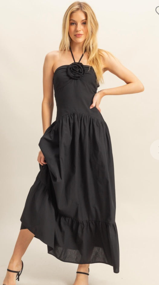 Rosette Halter Neck Midi Dress
