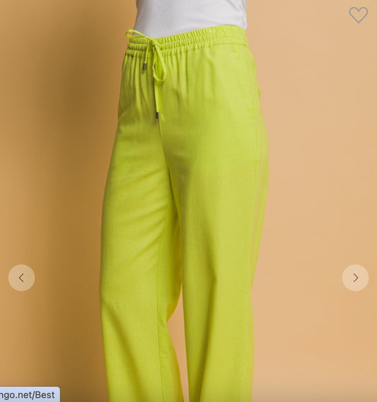 Lime Drawstring Waist Linen Pants