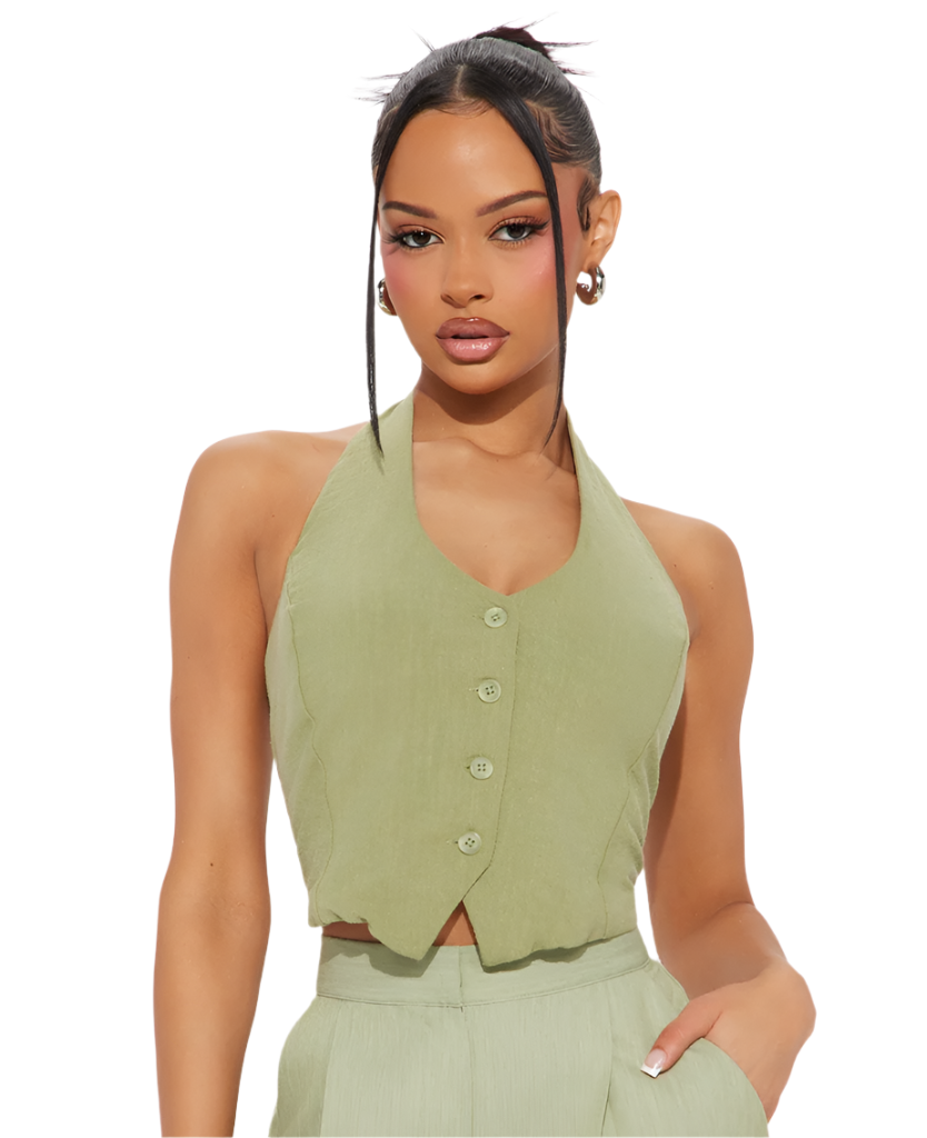 Linen Sage Halter Vest